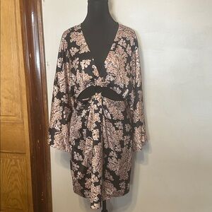 Gianni Bini Black and Brown Floral Dress with cut outs